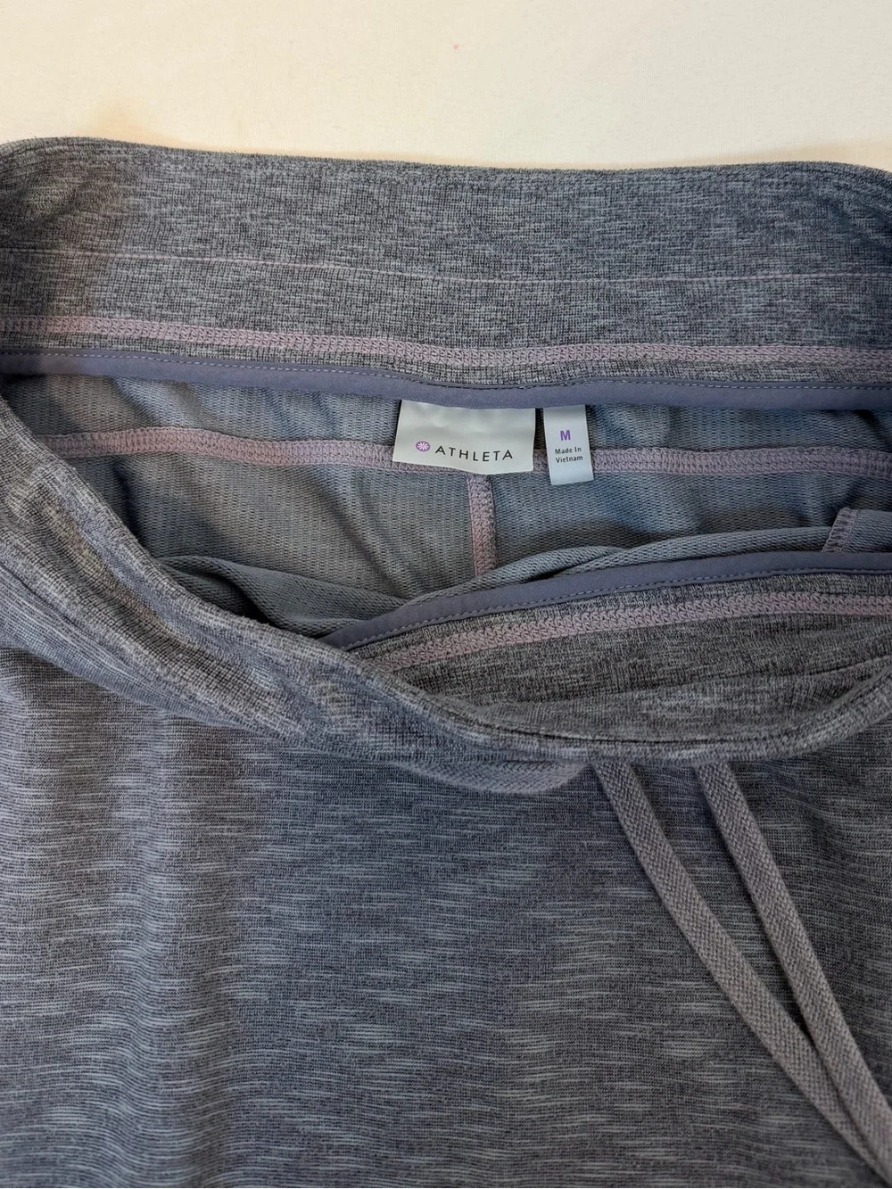 Athleta Techie Terry Mini Skirt‎ Gray Purple Drawstring Waist Women’s Medium